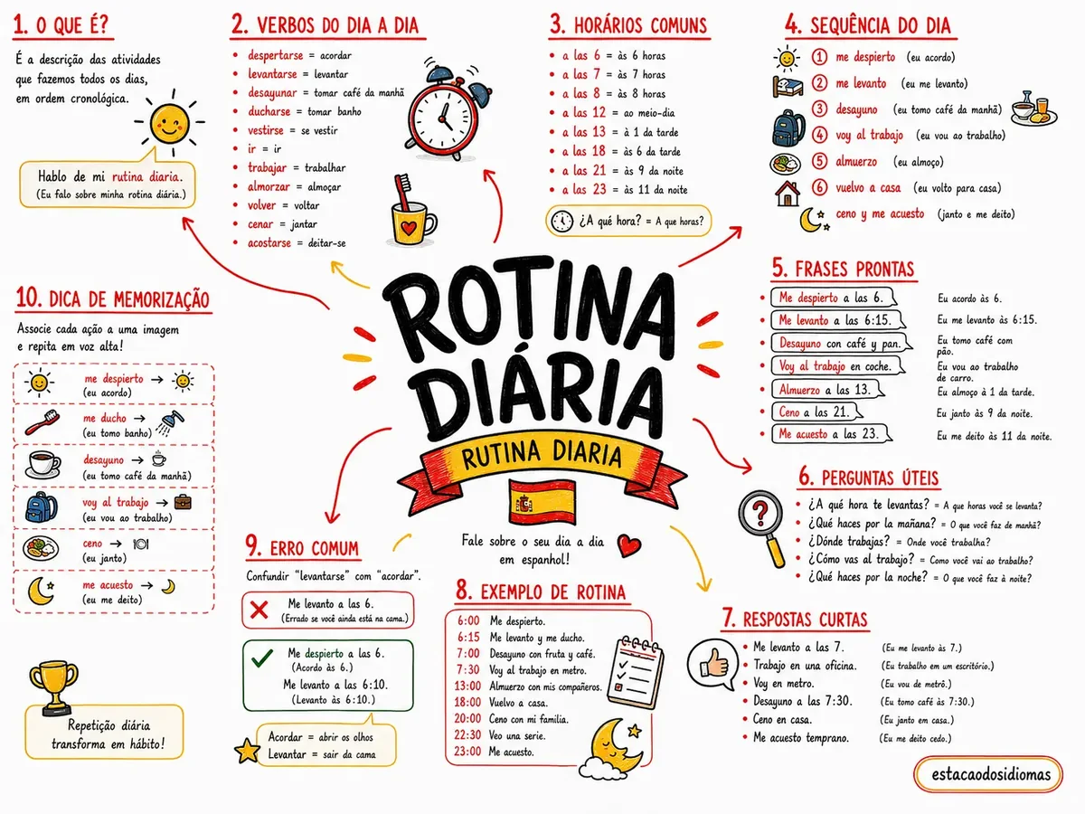 Mapa mental de espanhol sobre rotina diária