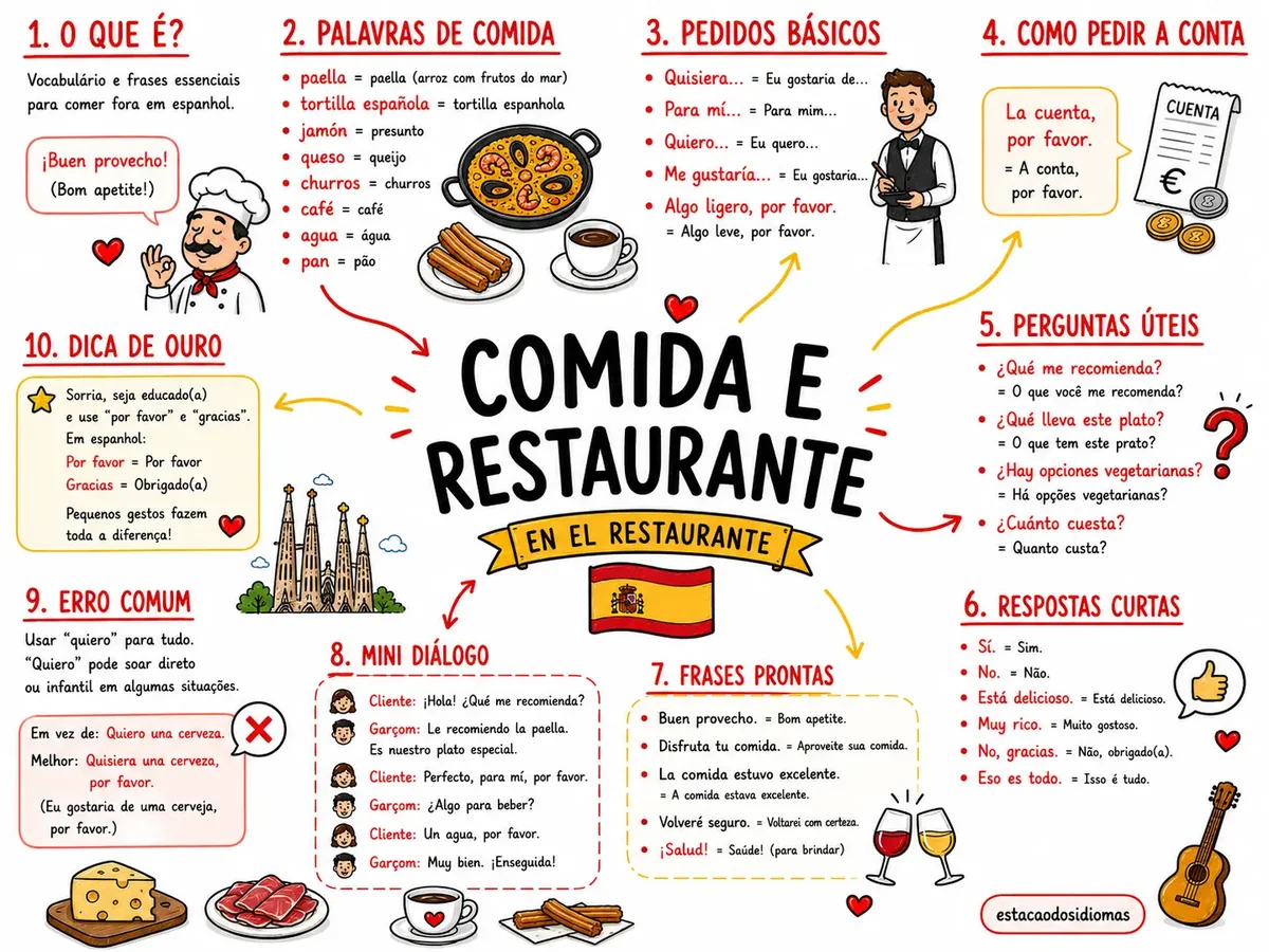 Mapa mental de espanhol sobre comida e restaurante