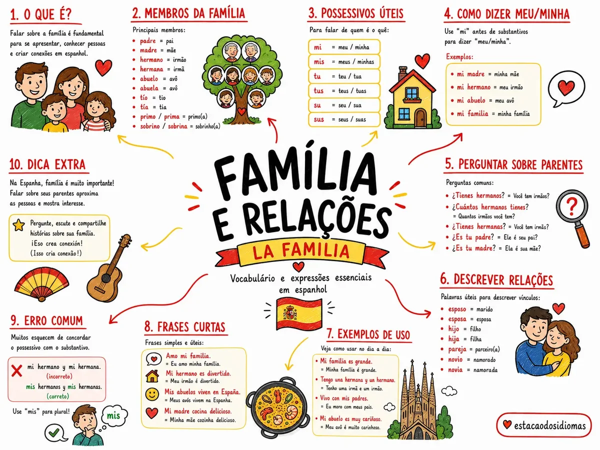 Mapa mental de espanhol sobre família e relações